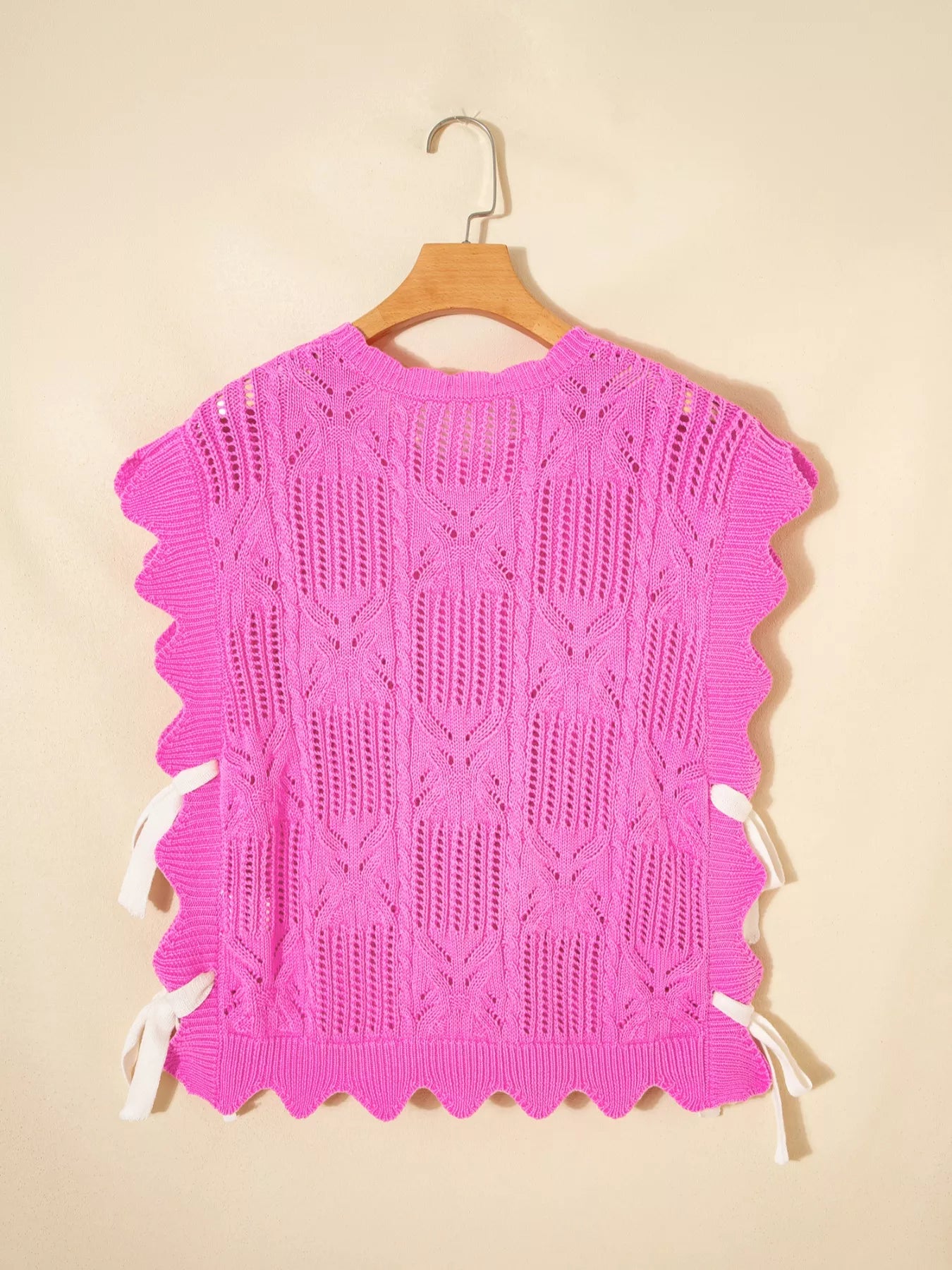Side Tie Openwork Round Neck Sweater Vest