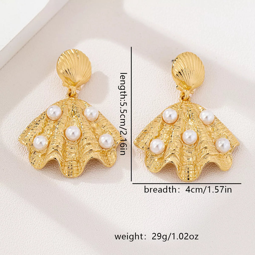 18K Gold-Plated Shell Pearl Drop Earrings