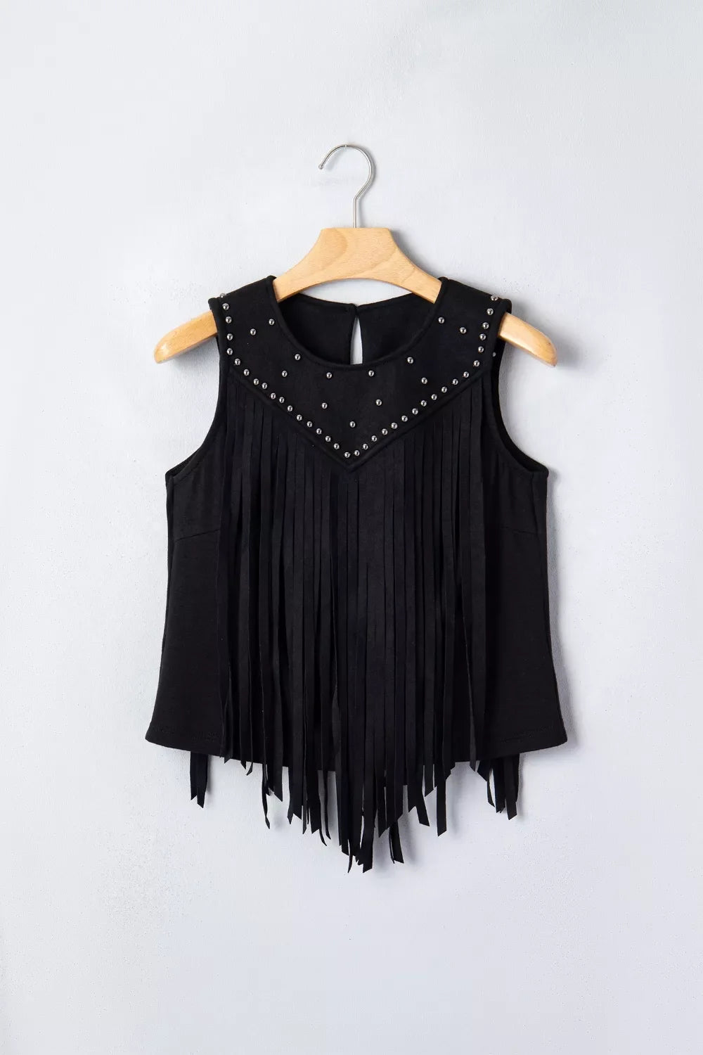 Western Fringe Rivet Paneling Bust Sleeveless Top