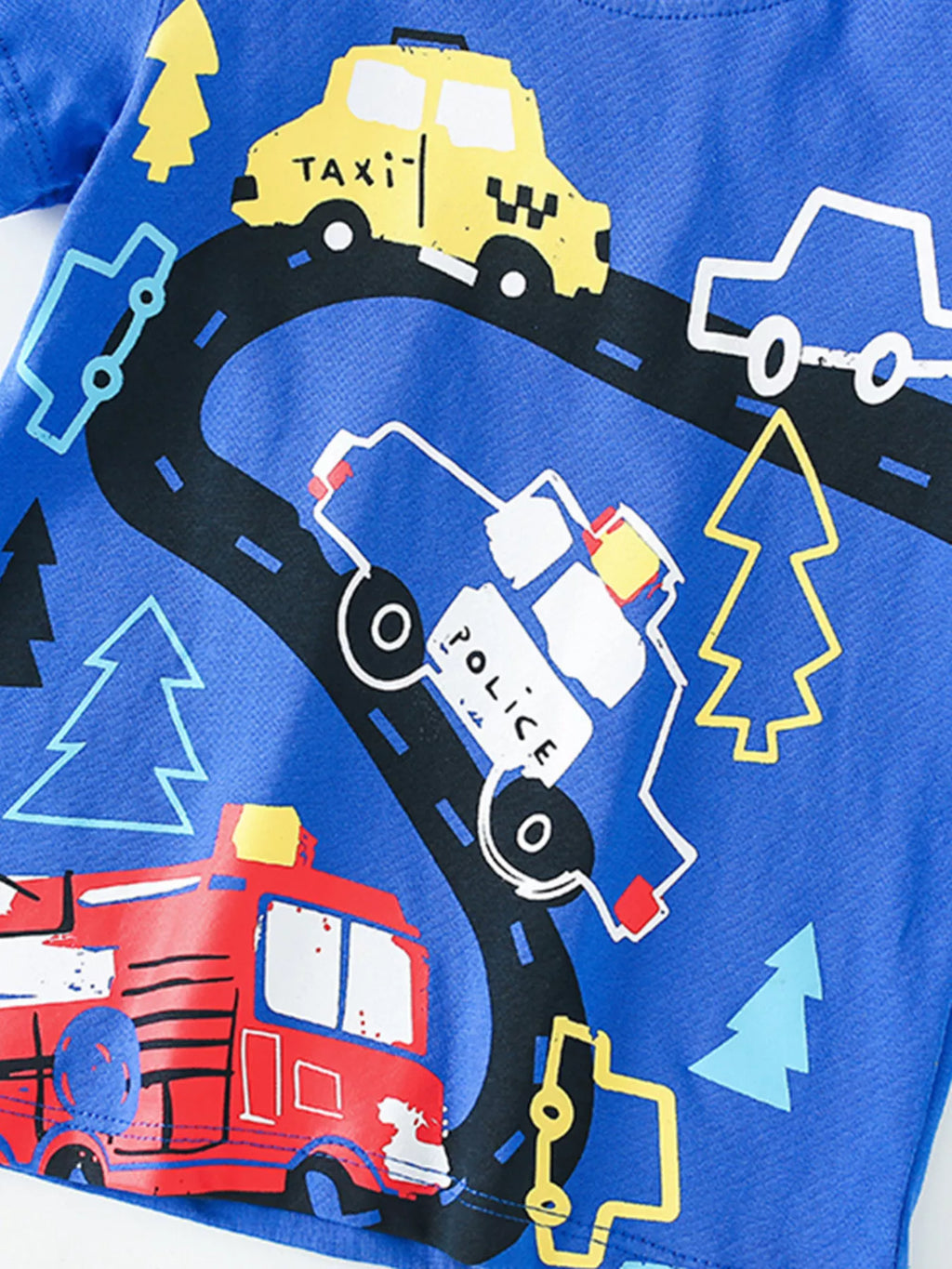Children's Vehicle Print Crew Neck Short Sleeve T-Shirt
