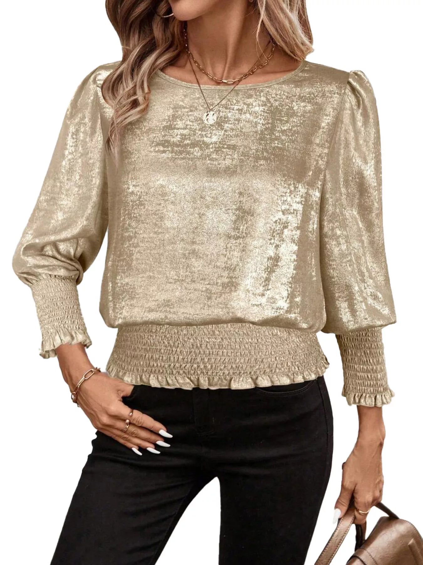 Smocked Round Neck Blouse