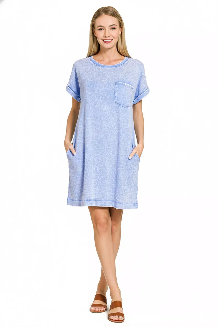 Zenana Premium Cotton Washed T-Shirt Dress