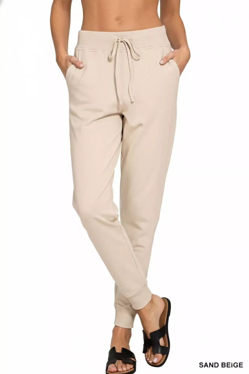 Zenana Drawstring Cotton Joggers with Pockets