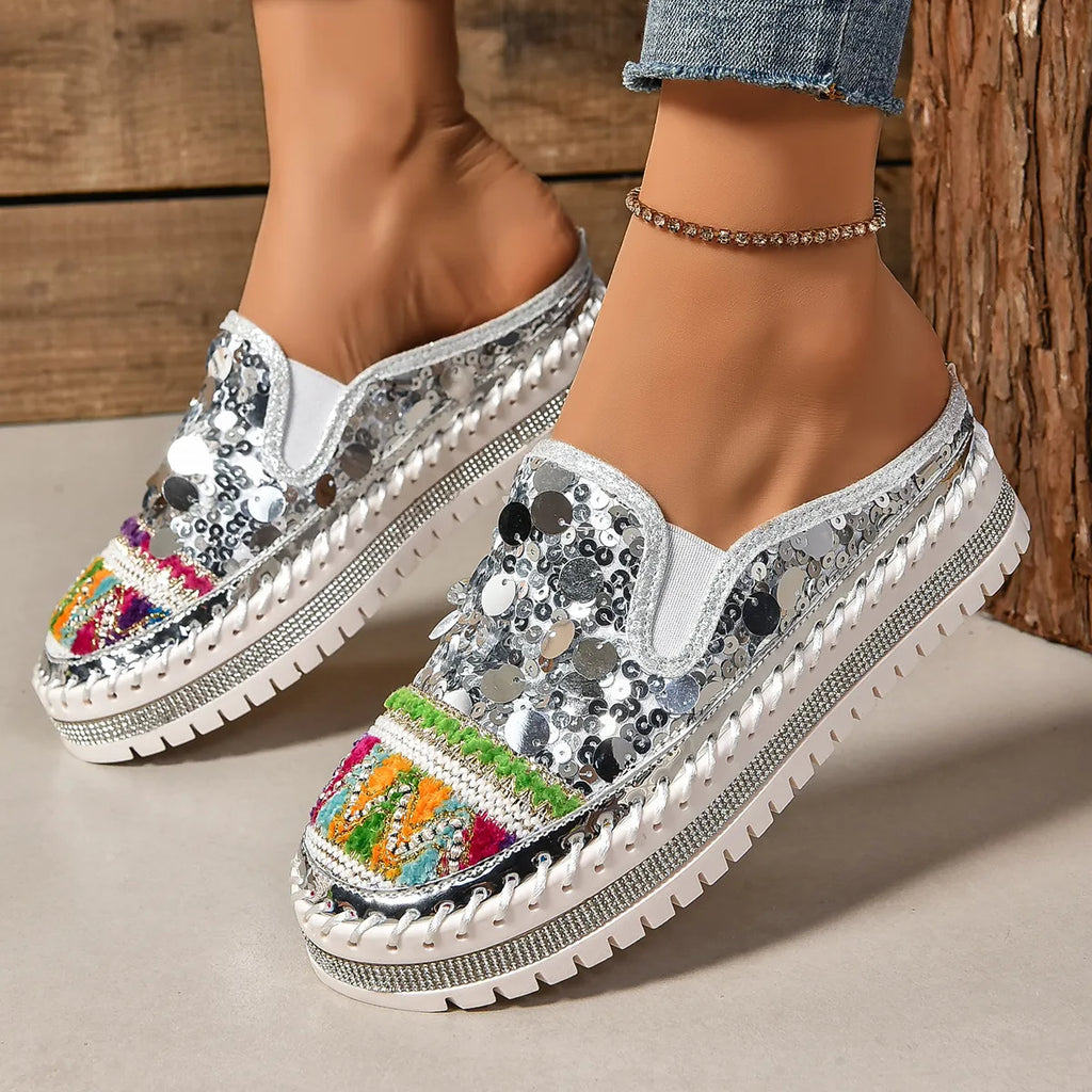 Sequin Round Toe Platform Loafers