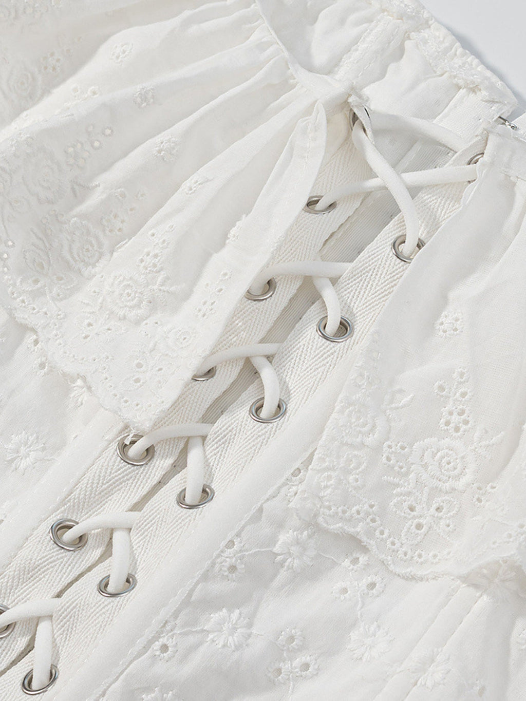 Lace Up Back Eyelet Ruffle Trim Tank