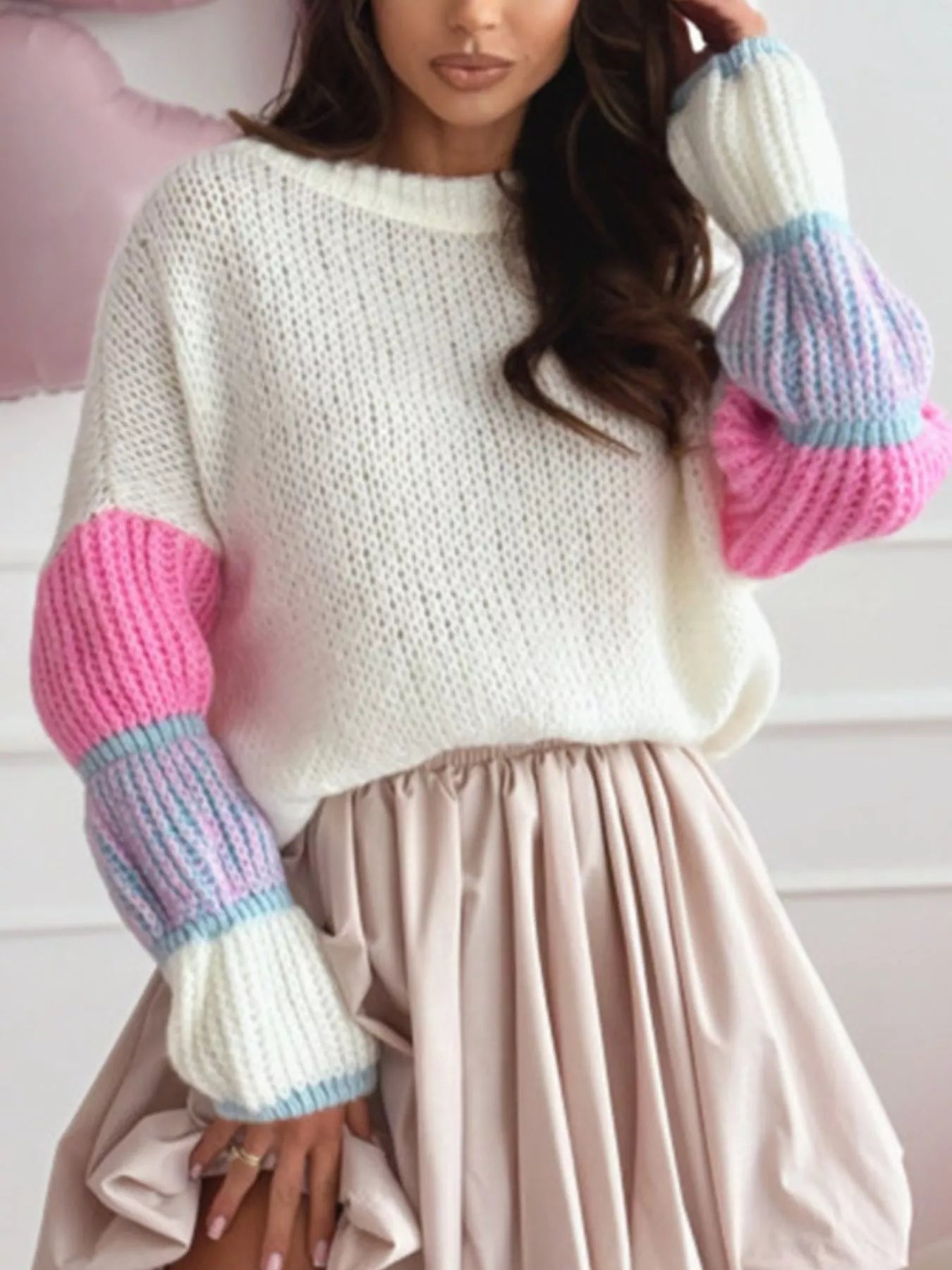 Color Block Round Neck Sweater