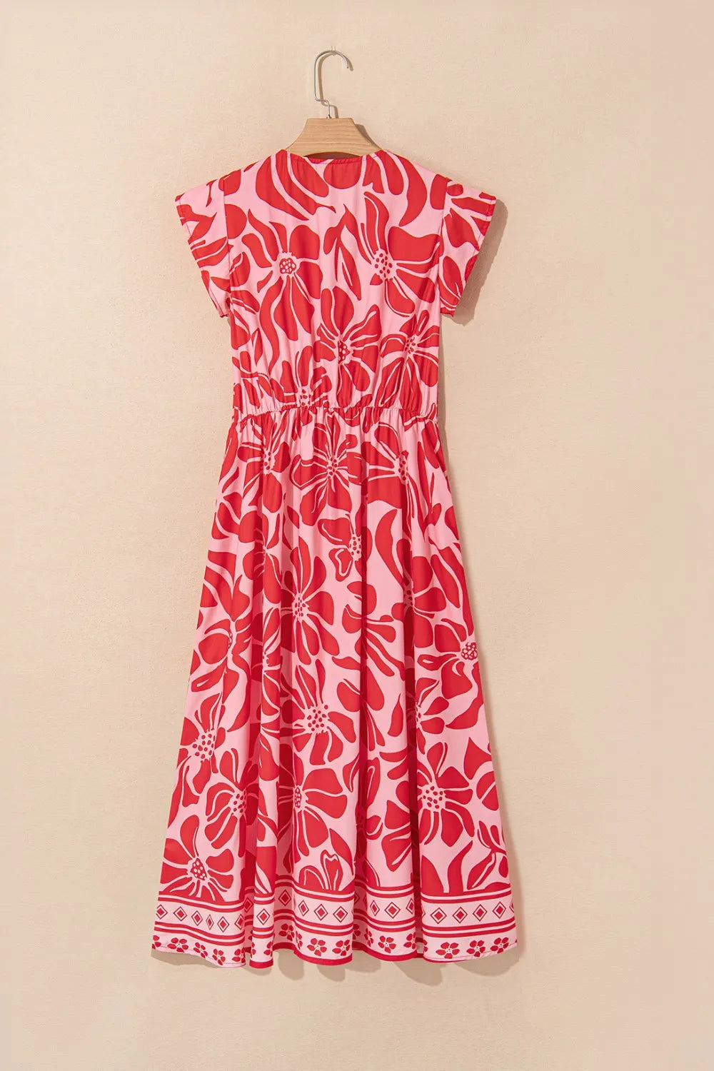 Floral  Ruffled V-Neck Midi Dress with Button Front
