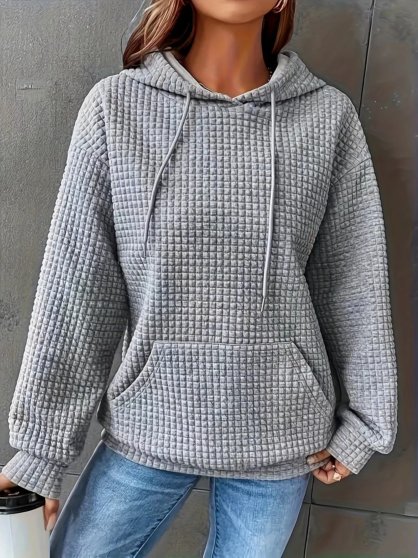 Textured Knit Drawstring Hoodie