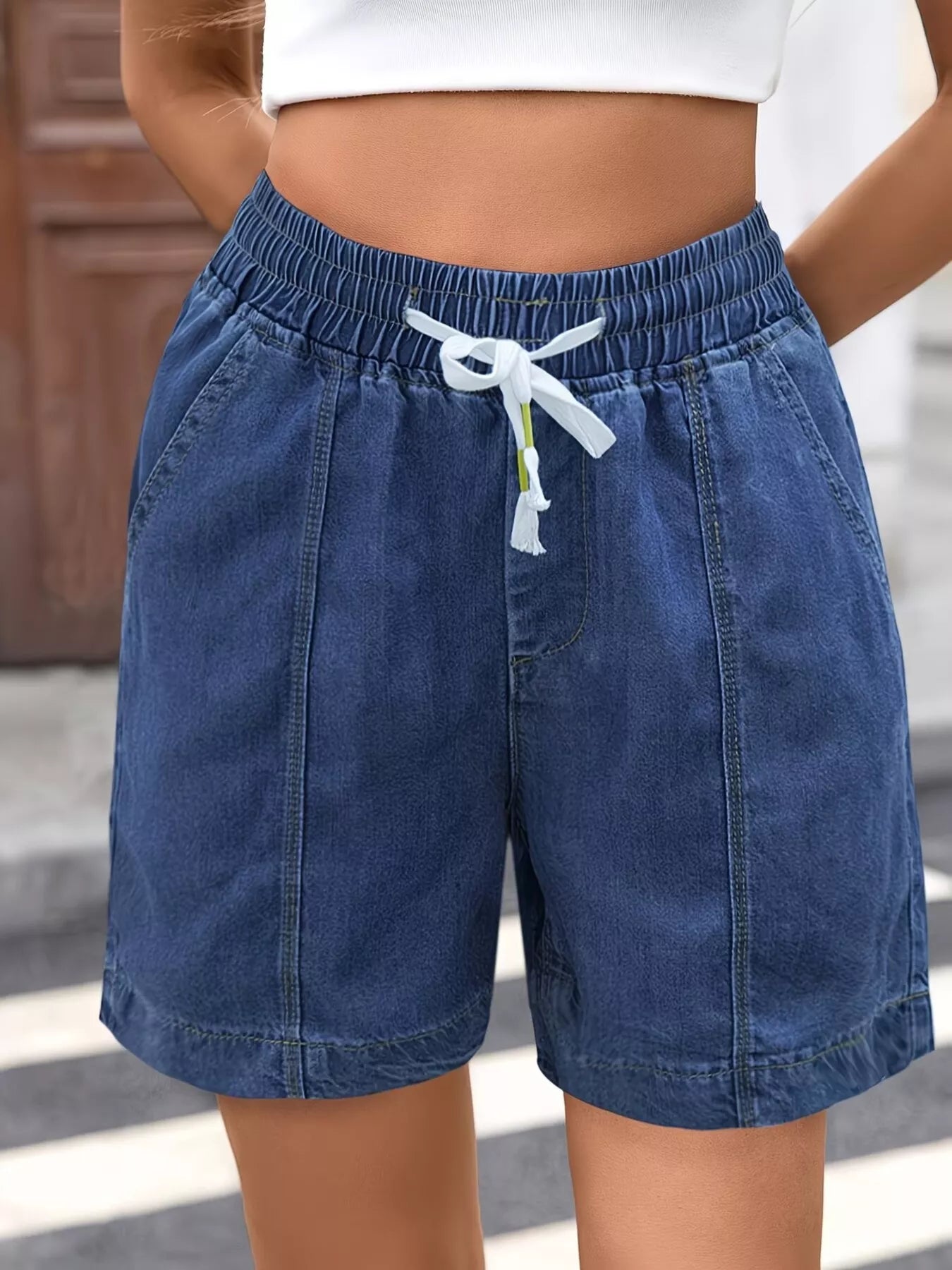 Drawstring Denim Shorts