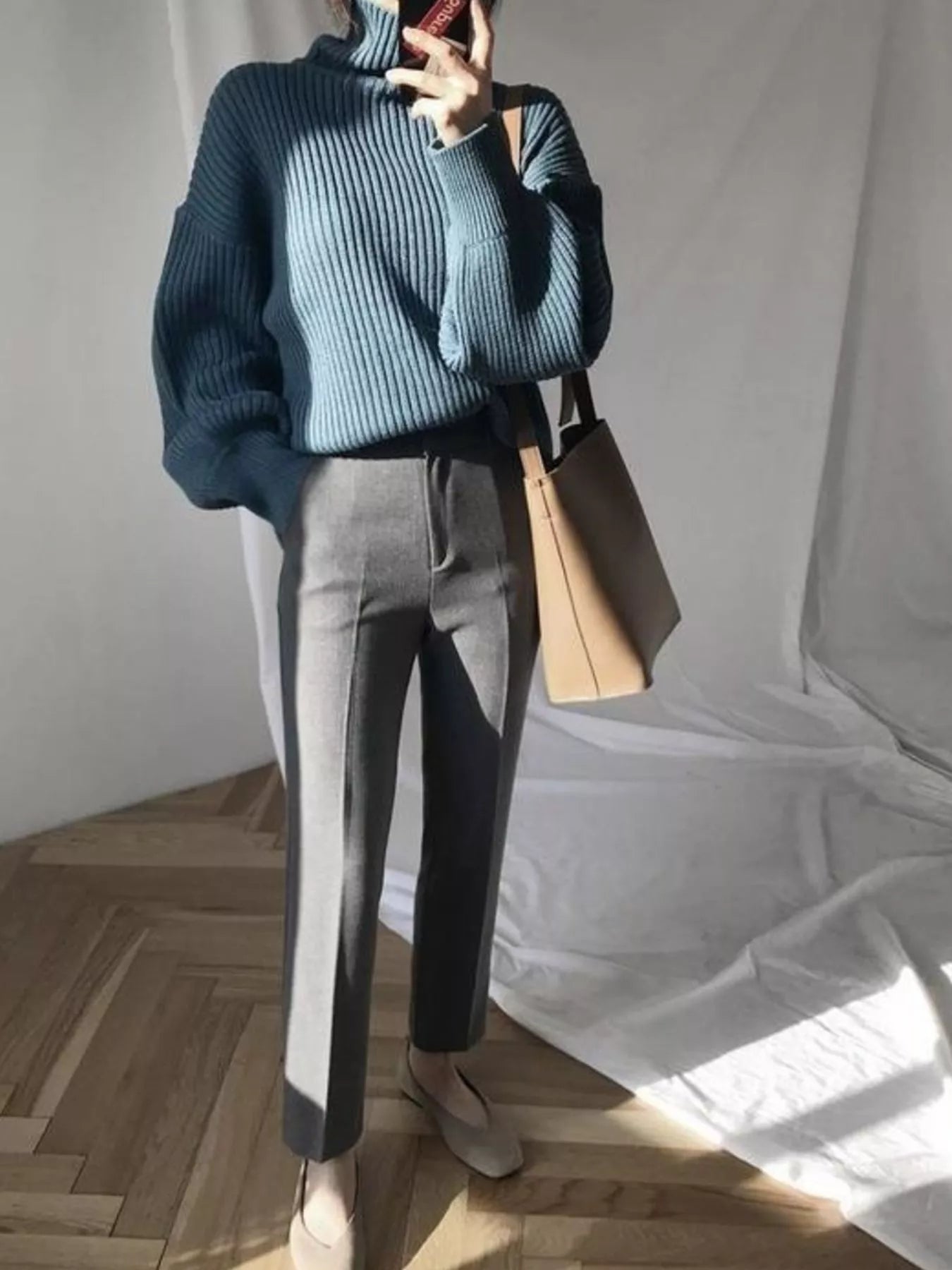 Oversized Turtleneck Ribbed Knit Sweater