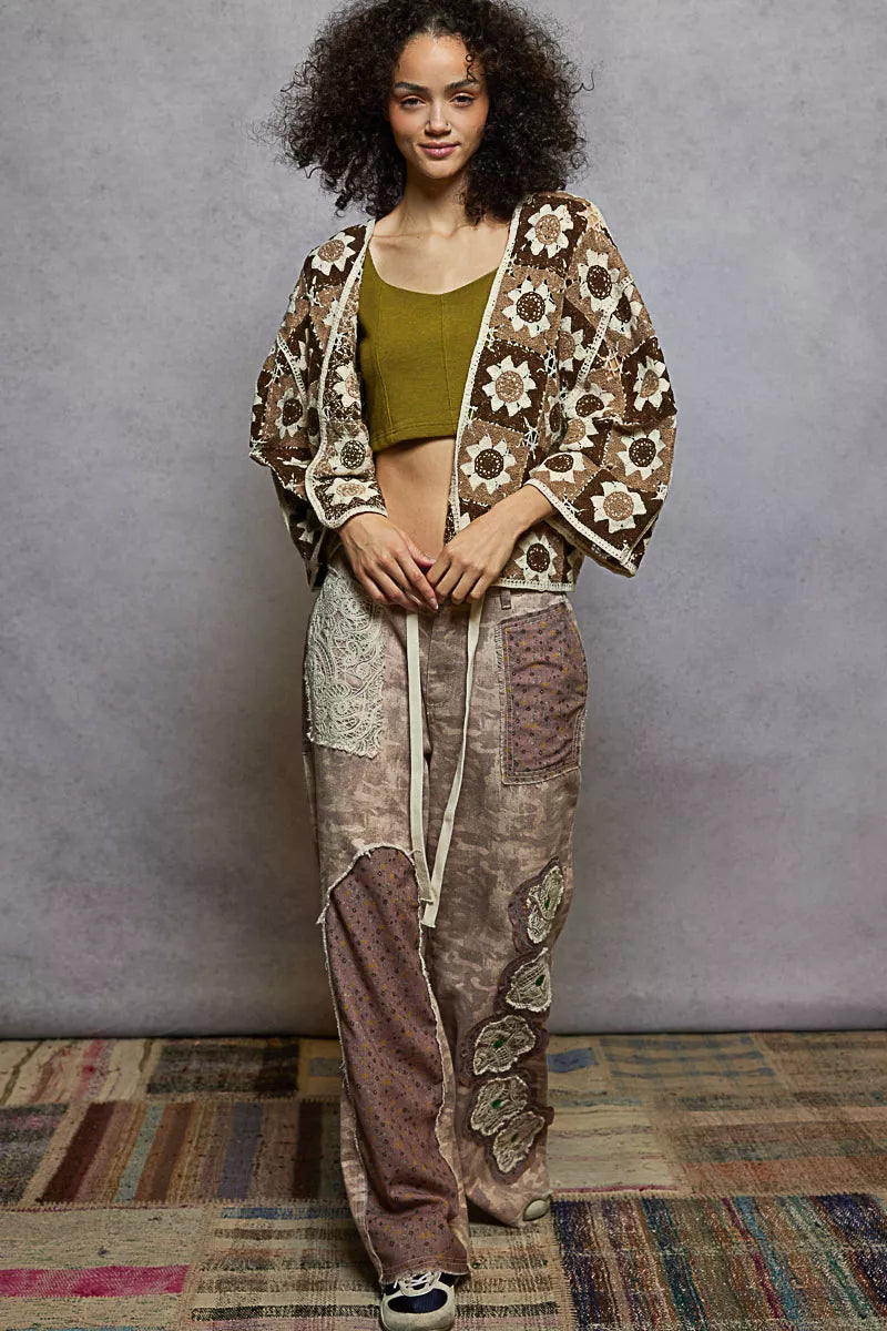 POL Open Front Cardigan with Varied Patterns