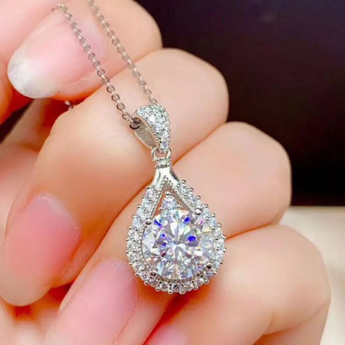 5 Carat 925 Sterling Silver Moissanite Teardrop Necklace