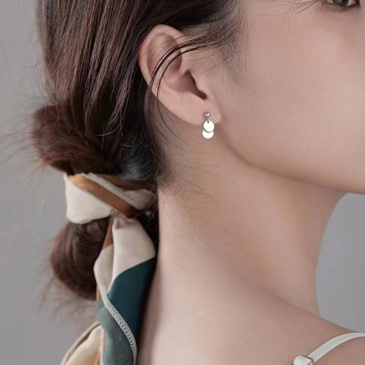 925 Sterling Silver Round Piece Drop Earrings