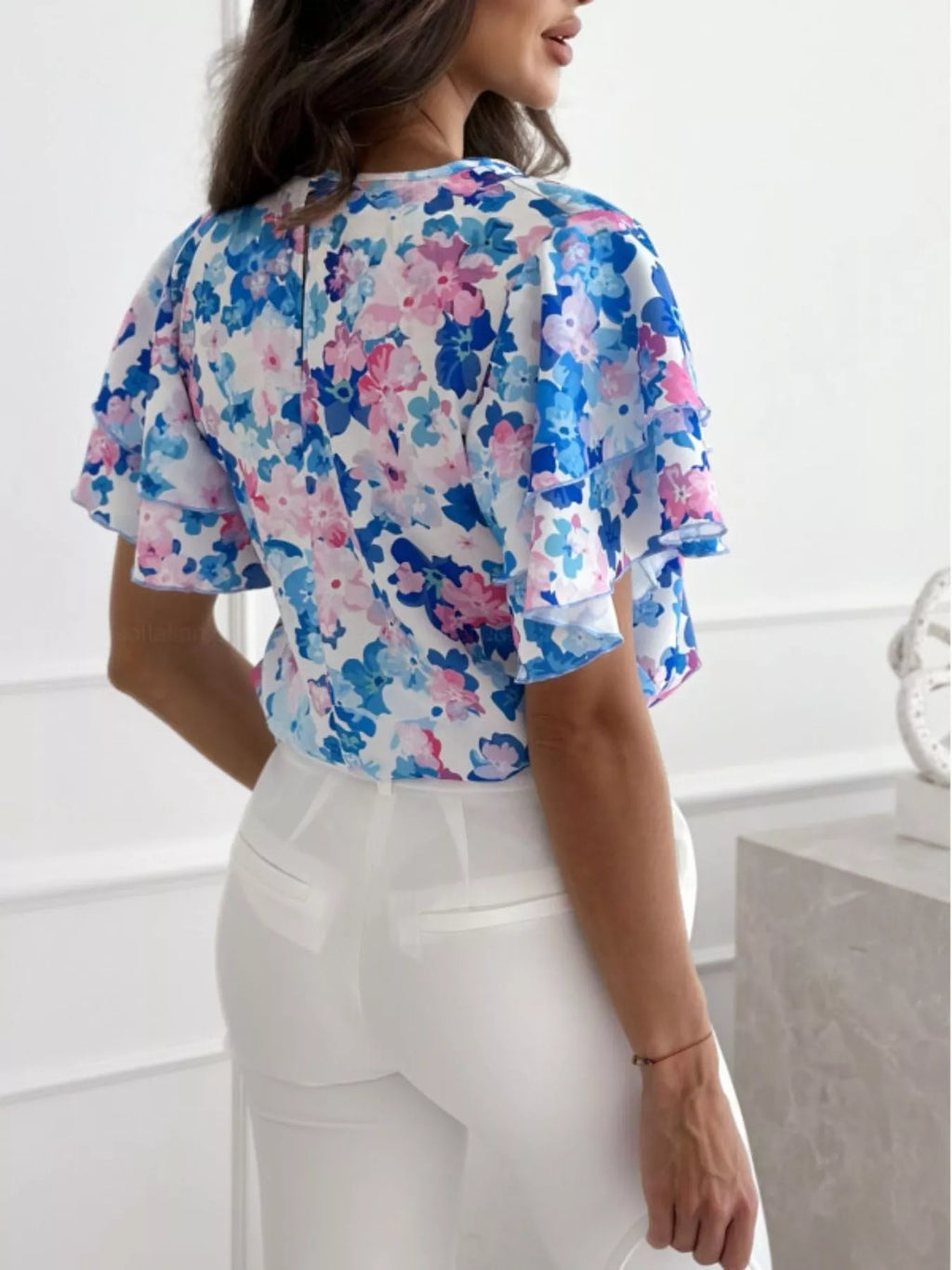 Floral Print Ruffle Sleeve Blouse