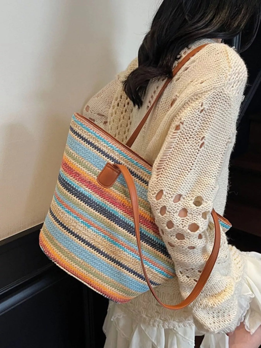 Striped Woven Shoulder Bag