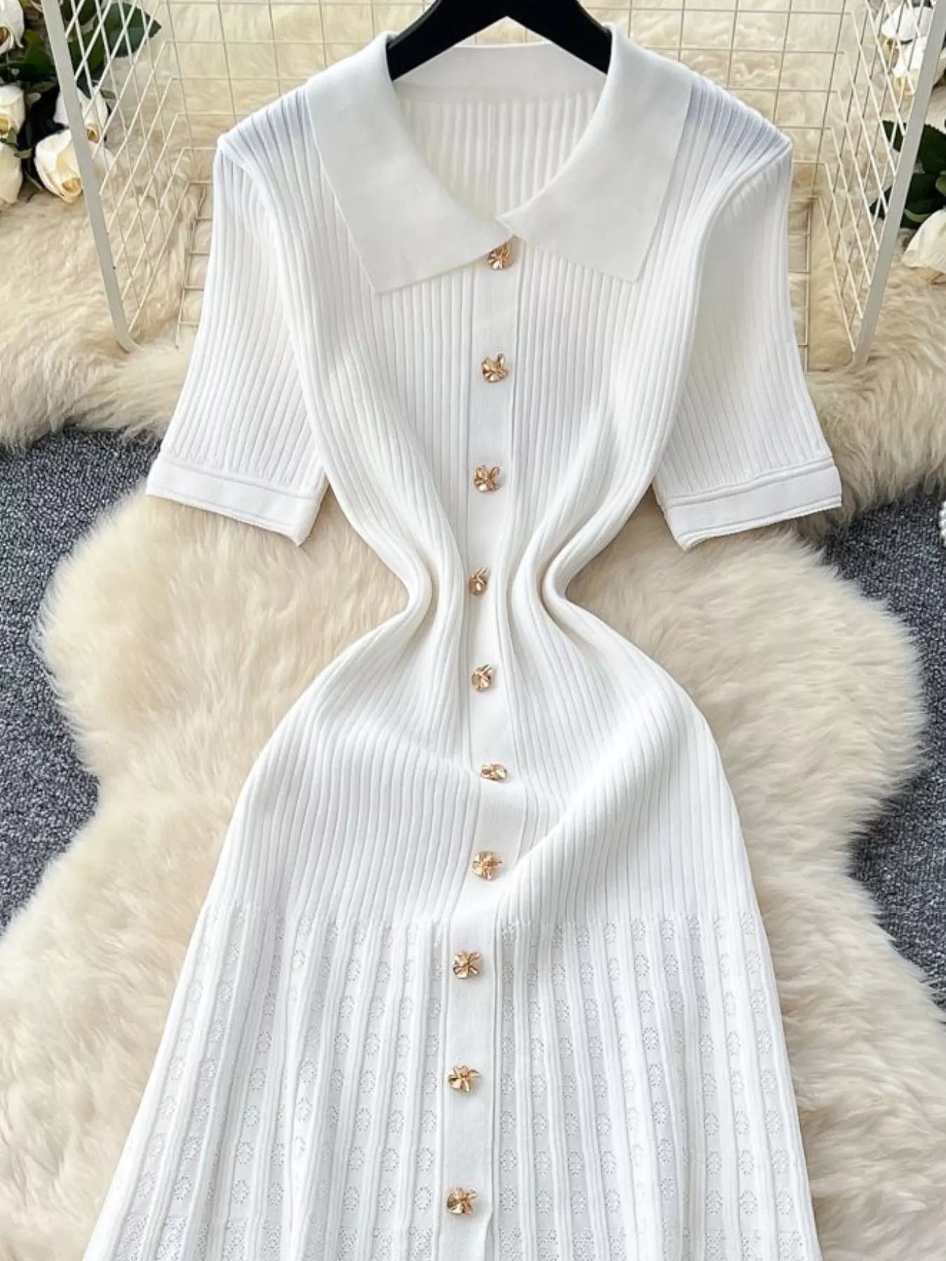 Button Front Short Sleeve Knit Dress