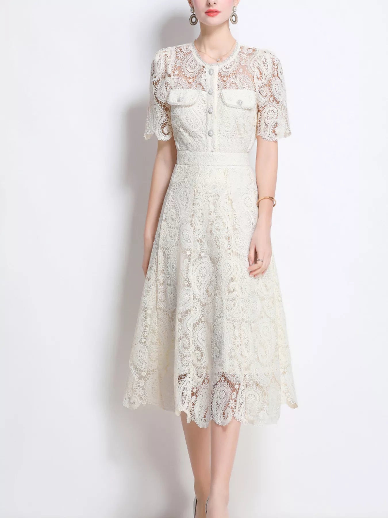Lace Button Up Top and Skirt Set
