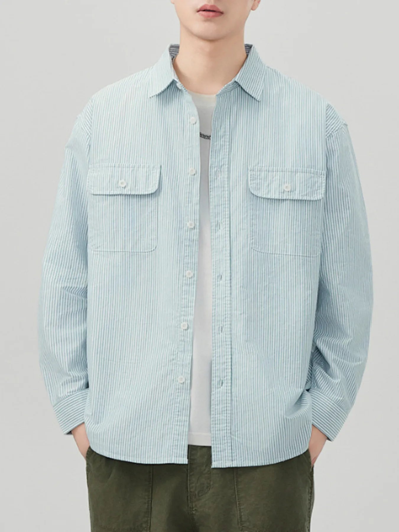 Men's Plus Size Striped Button Up Long Sleeve Shirt