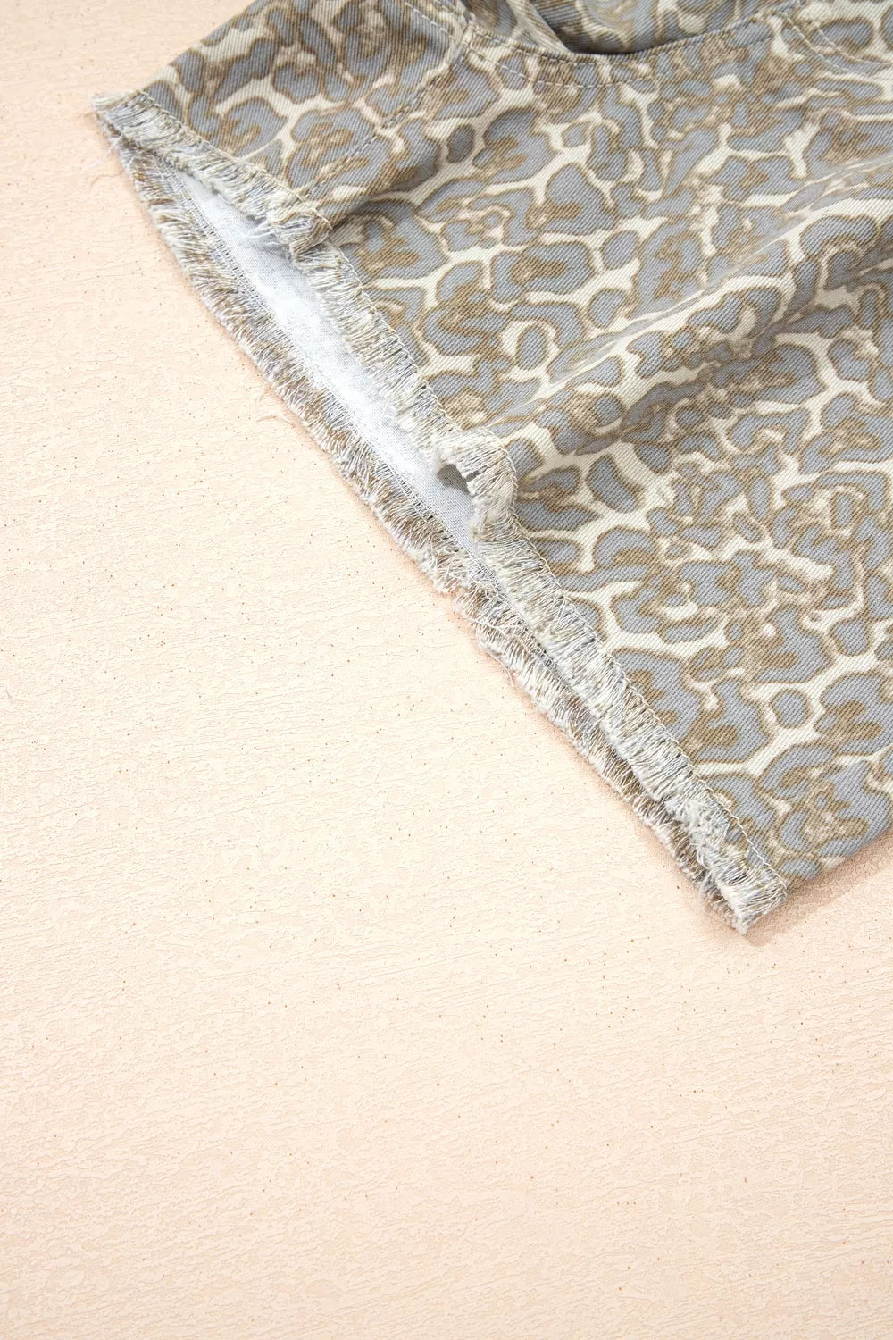 Raw Edge Leopard Print Denim Shorts