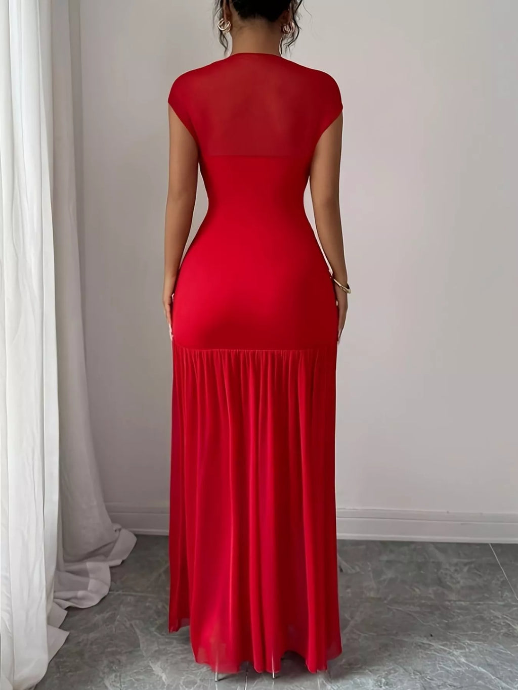 Ruched Cap Sleeve Maxi Dress
