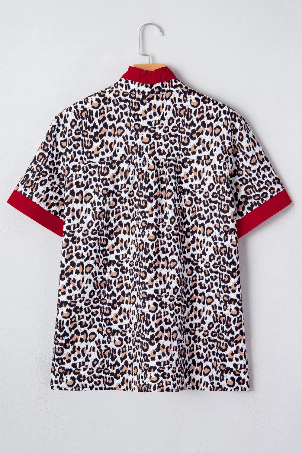 Contrast Frilled V Neck Trimmed Leopard Shirt