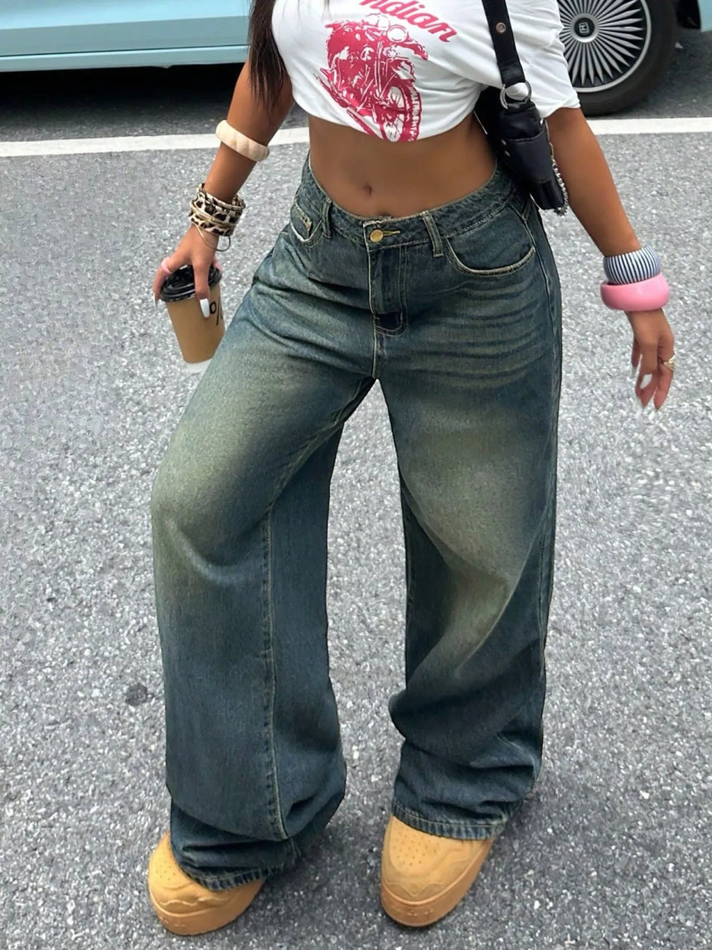 Vintage Wash Wide Leg Jeans