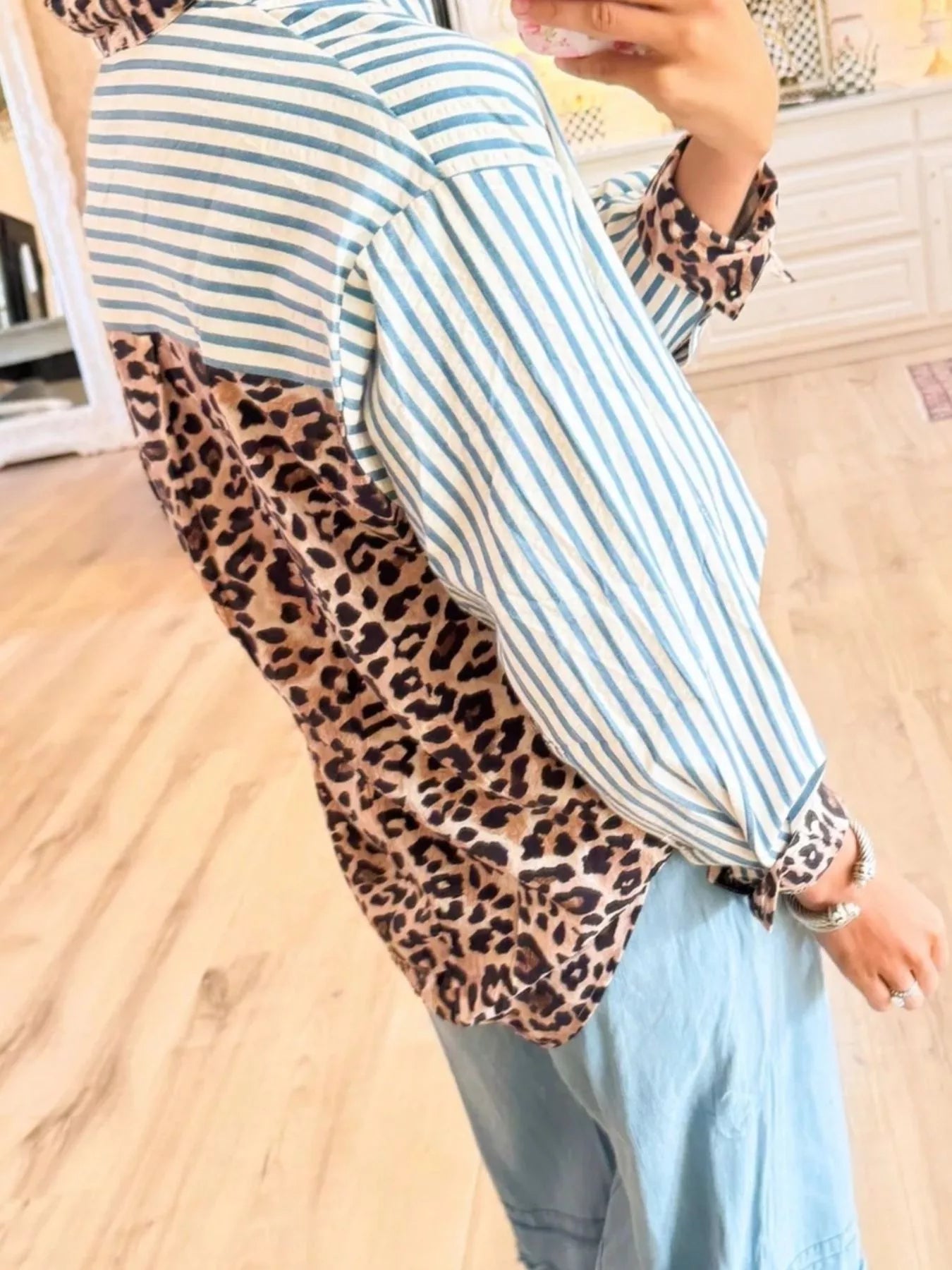 Leopard Striped Button Up Shirt