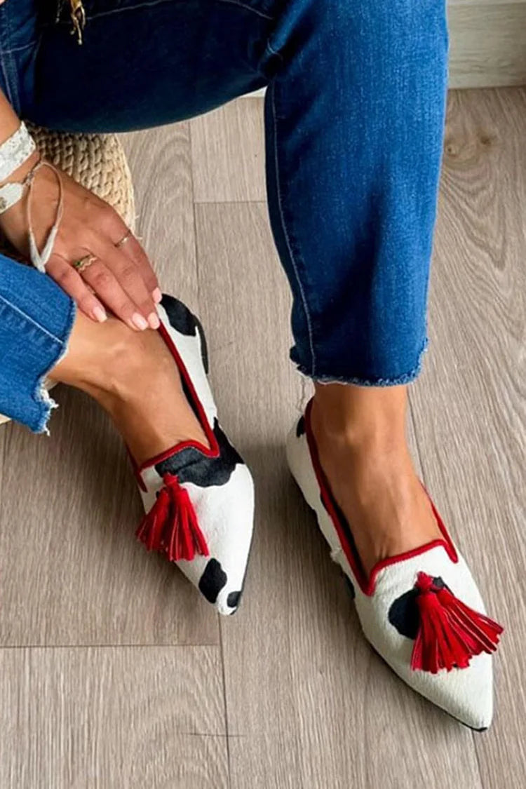 Cow Print Tassel Pumps Women | Casual Slip-On Style