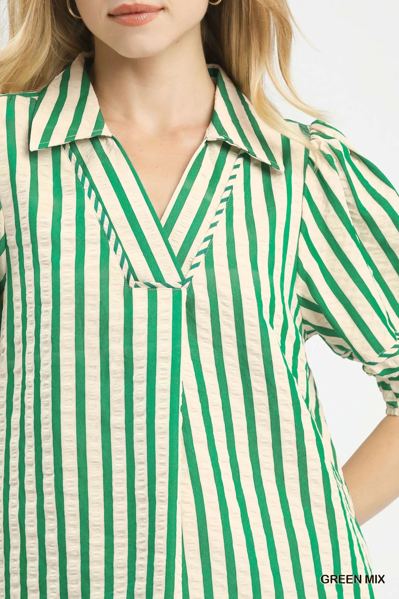 Umgee Striped Puff Sleeve Blouse