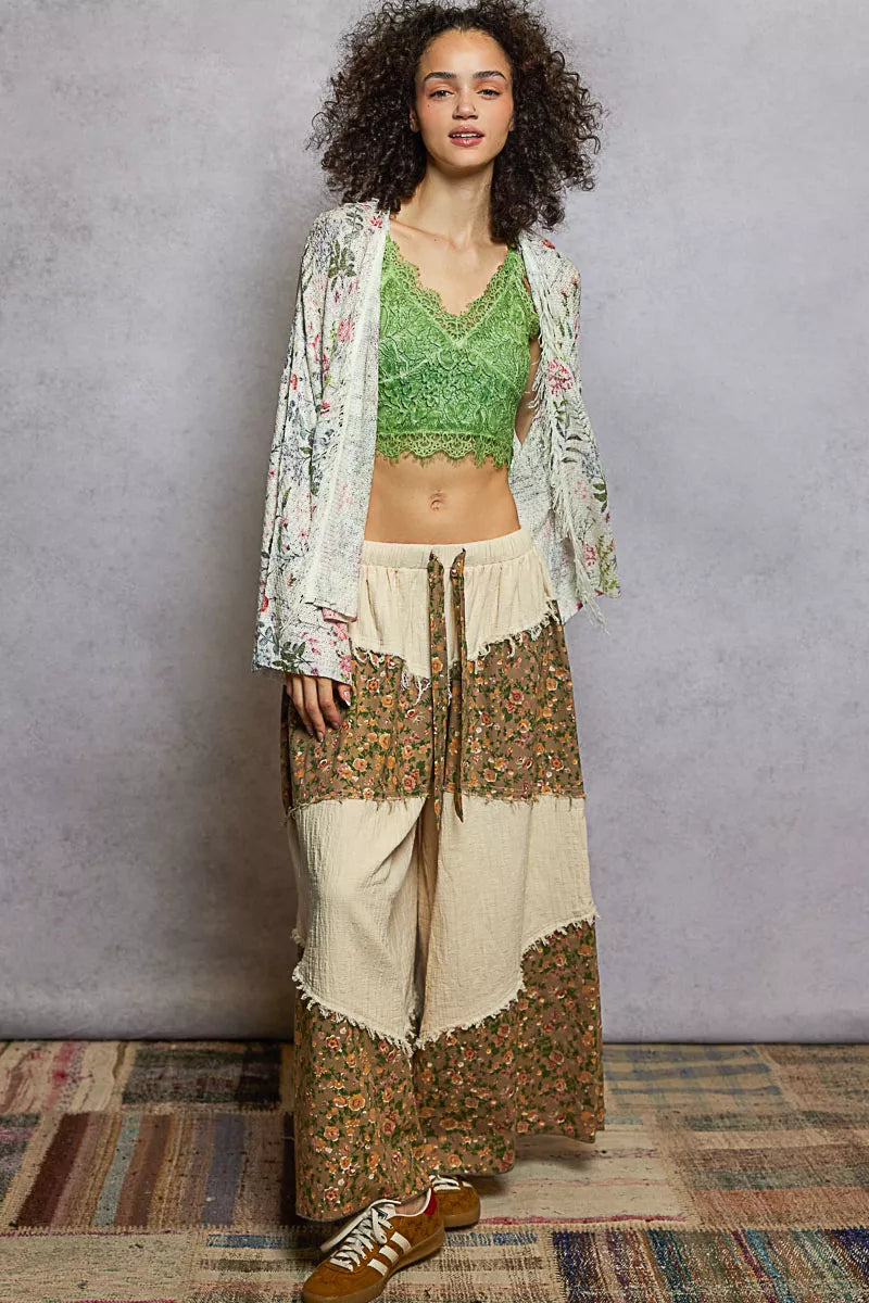 POL Open Front Floral Cardigan with Center Open Fringe