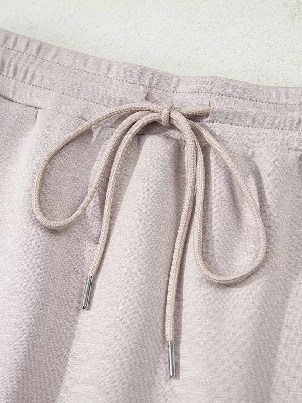 Solid Color Drop Shoulder Pullover and Drawstring Mini Skirt 2pcs Outfit