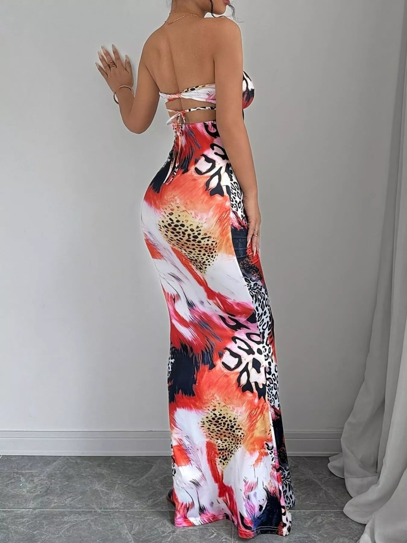 Abstract Print Bodycon Sweetheart Neck Tube Maxi Dress