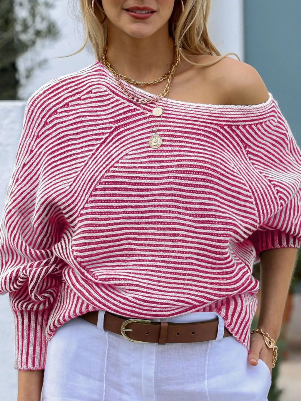 Striped Boat Neck Casual Sweater
