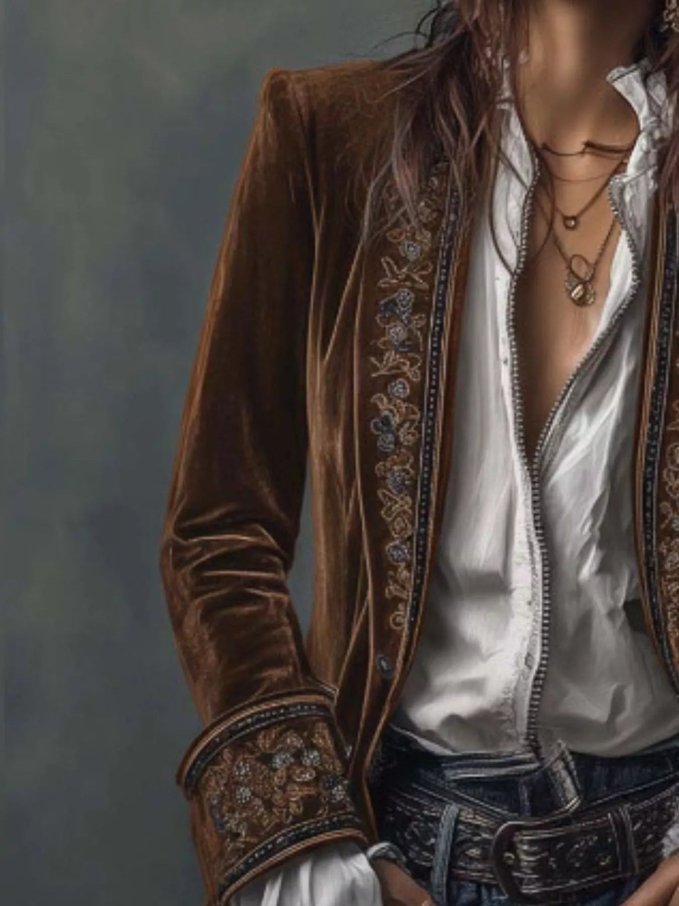 Embroidered Velvet Long Sleeve Outerwear
