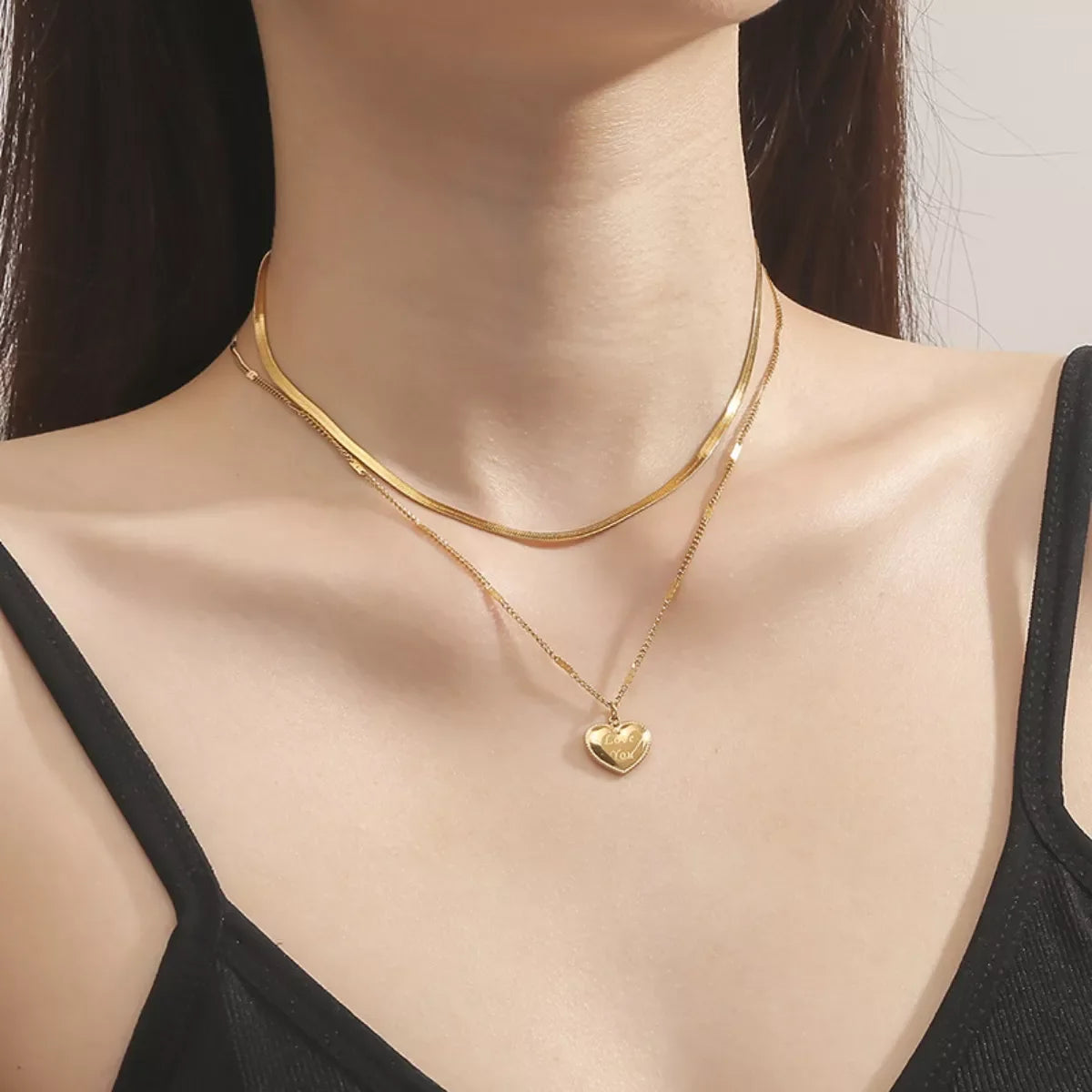 18K Gold-Plated Double Layered Heart Pendant Necklace