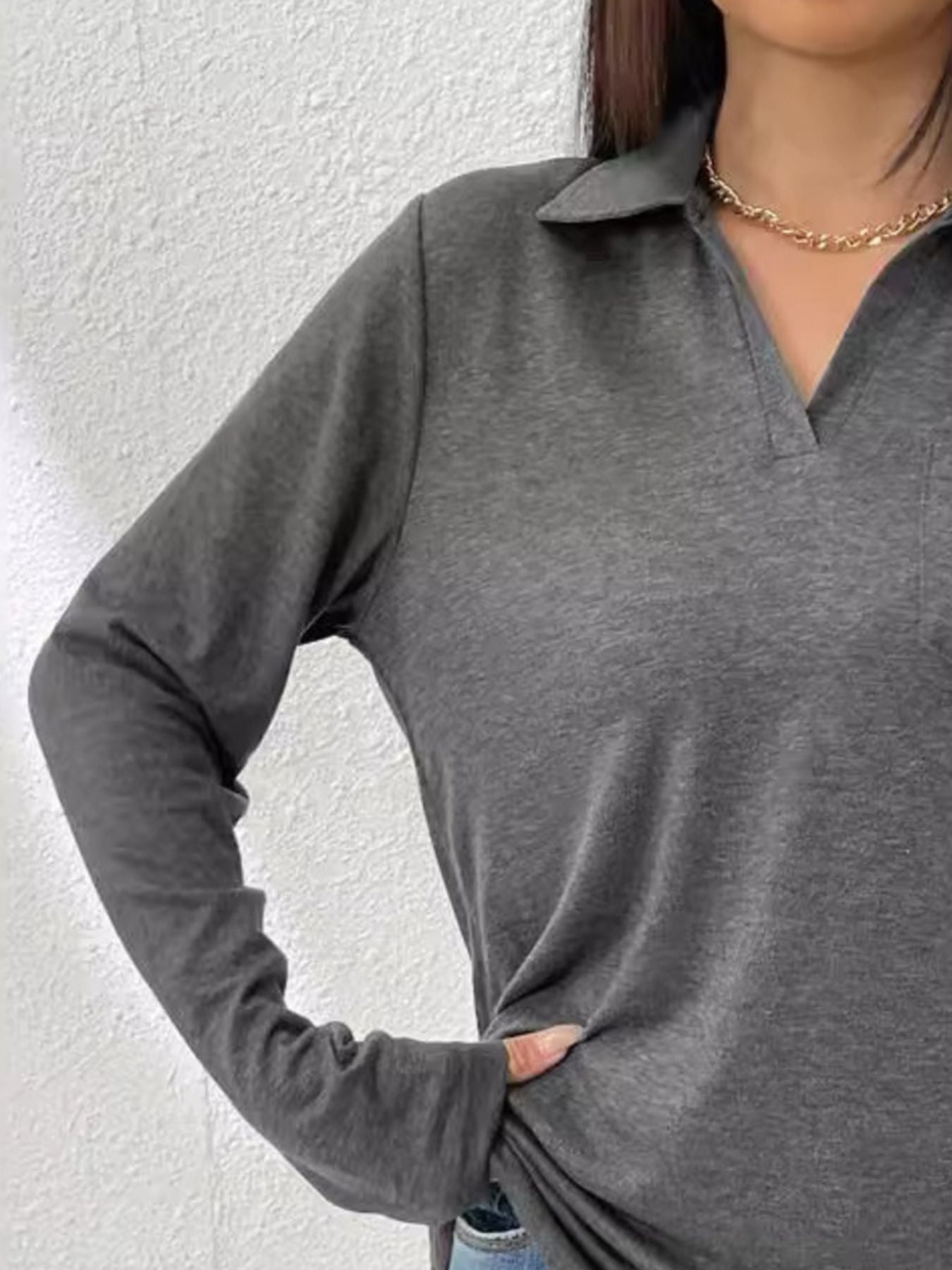Collared Neck Long Sleeve T-Shirt
