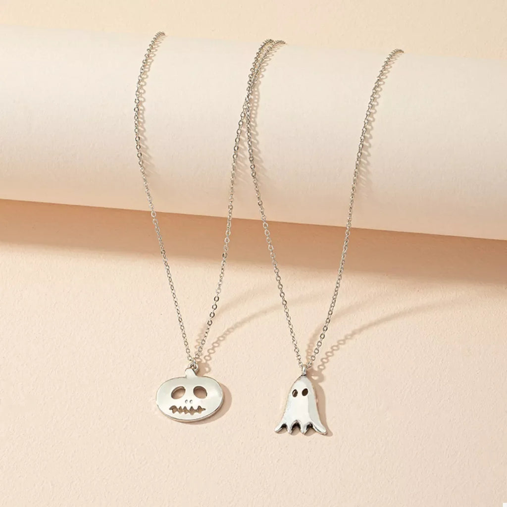 2 Piece Halloween Ghost & Pumpkin Pendant Necklace