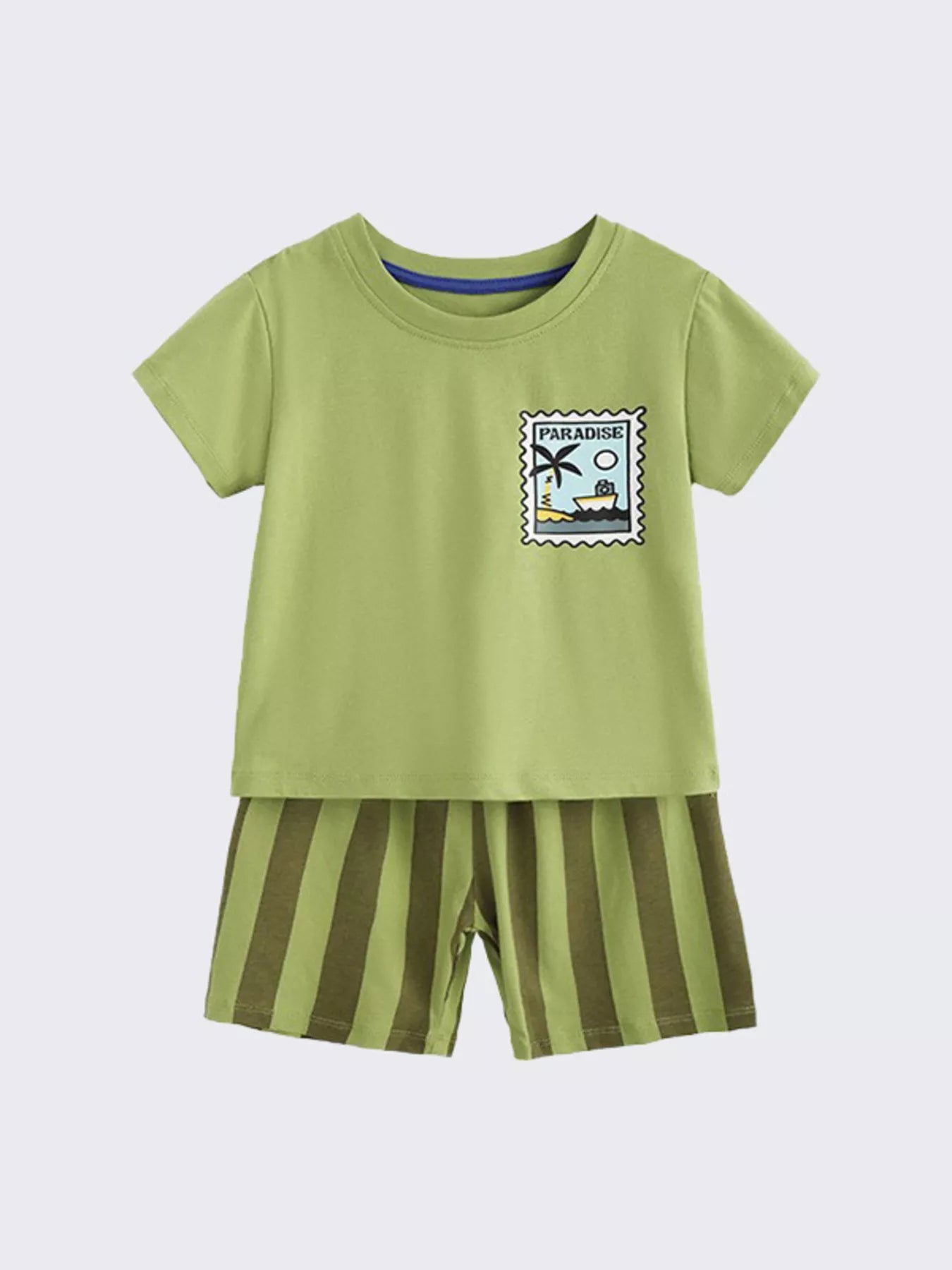 Children's Stamp Graphic Tee & Striped Shorts Set