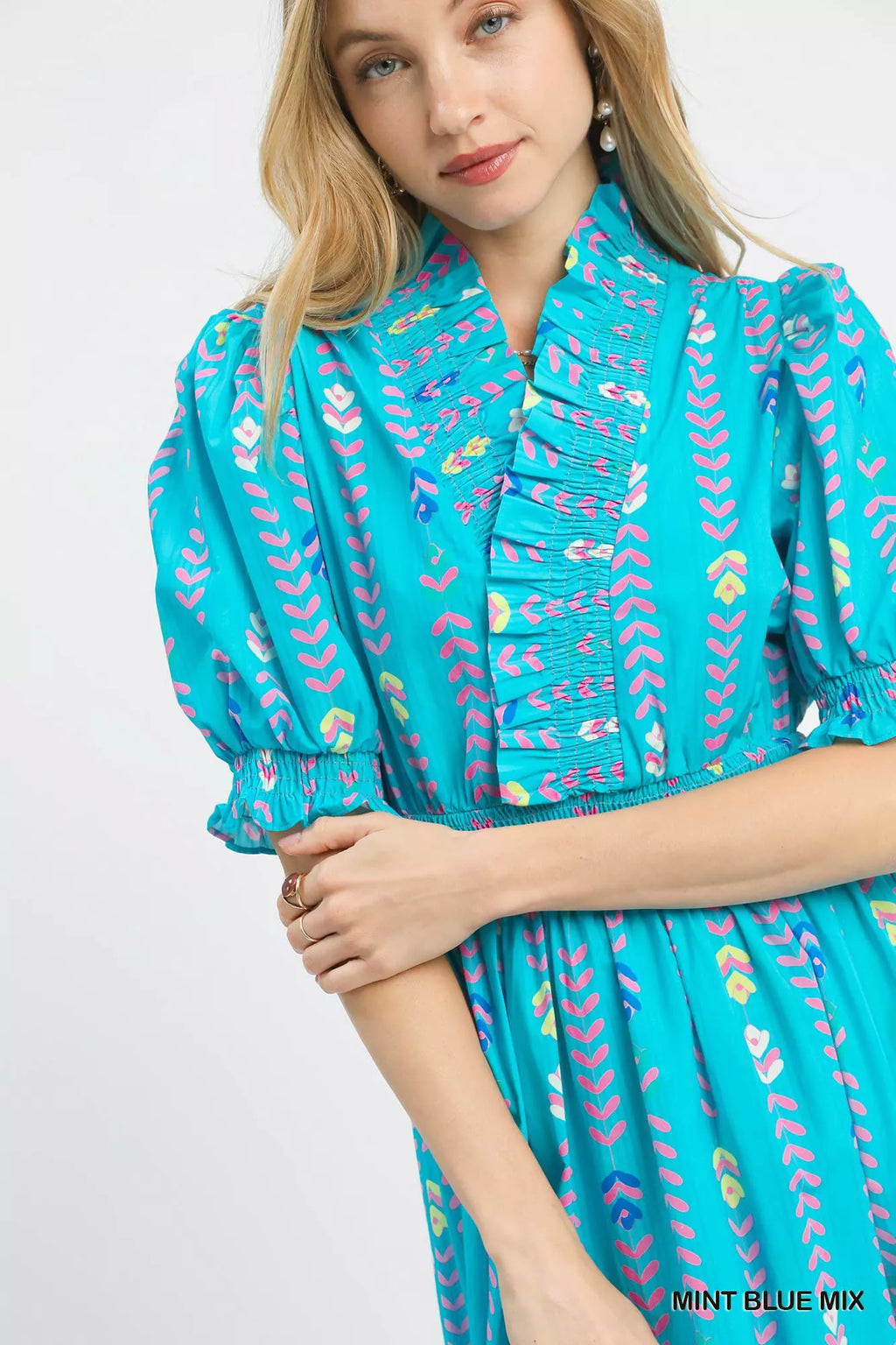 Umgee Vibrant Ruffle Smocked Midi Dress