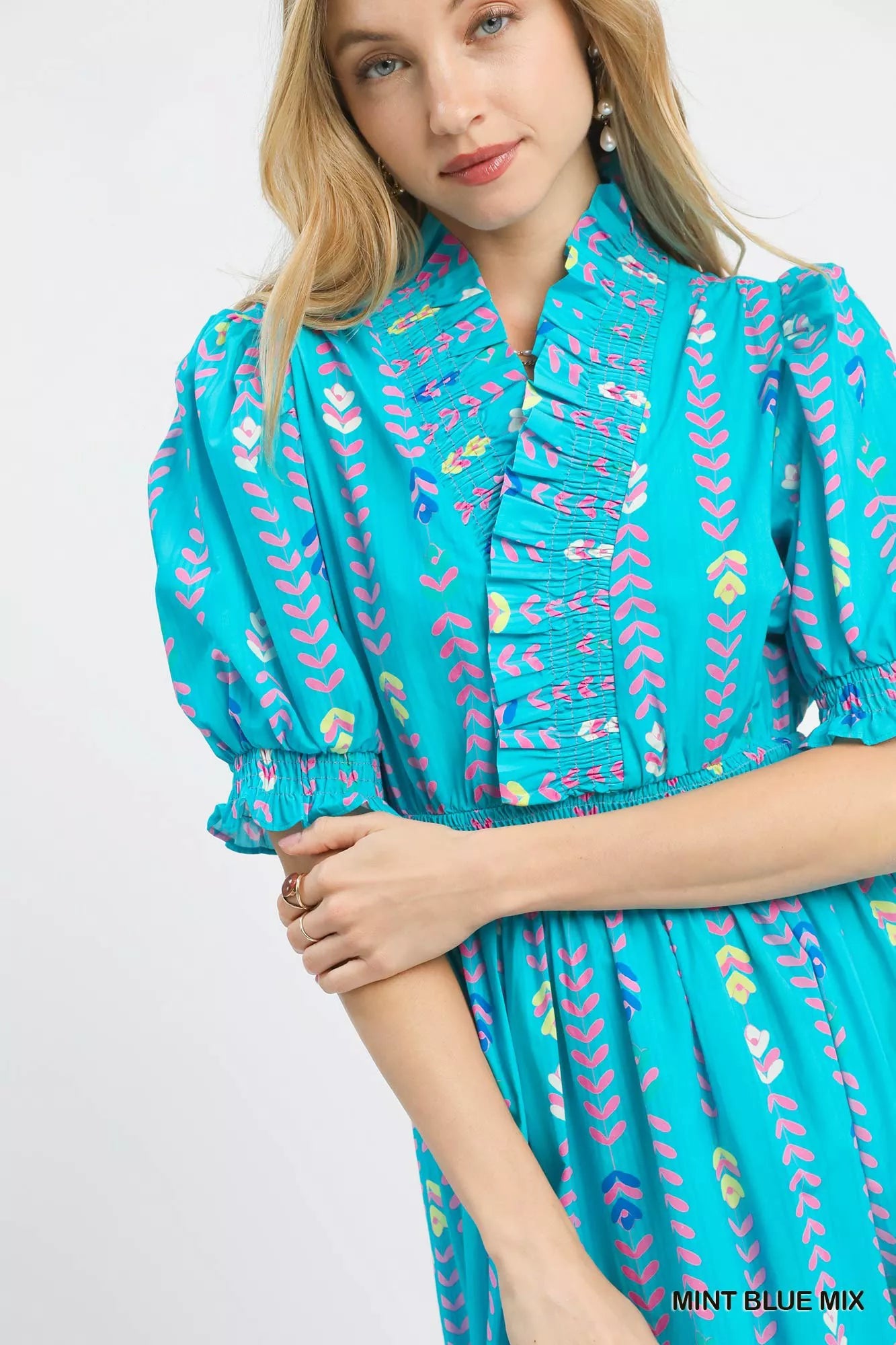 Umgee Vibrant Ruffle Smocked Midi Dress