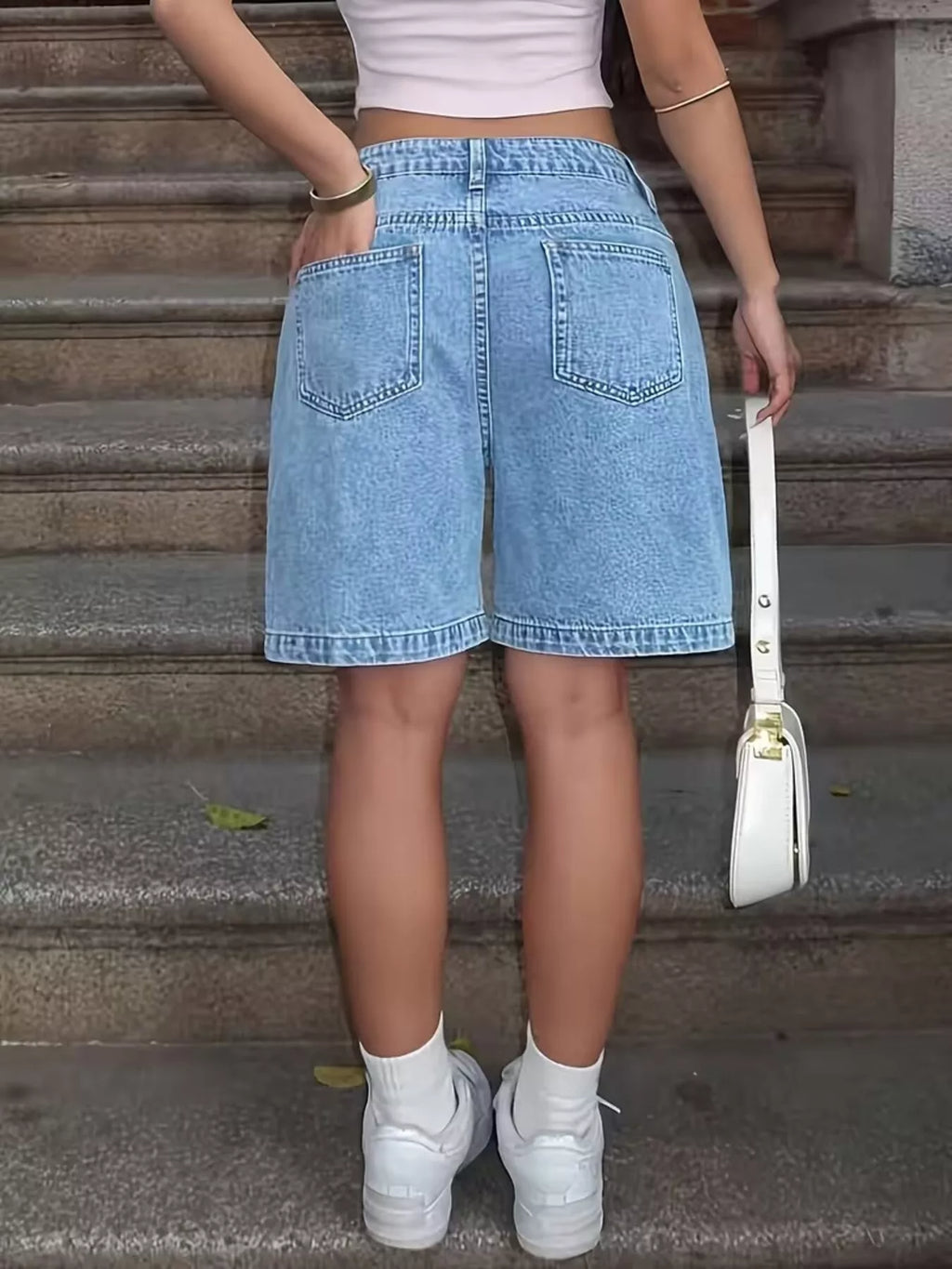 High Waist Relaxed Fit Denim Shorts