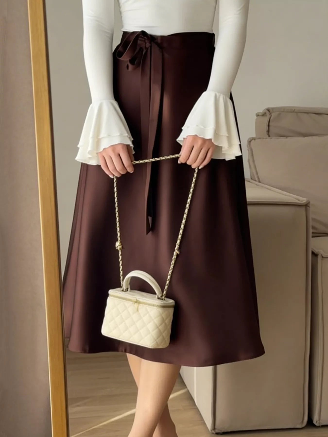 Satin A-Line Midi Skirt