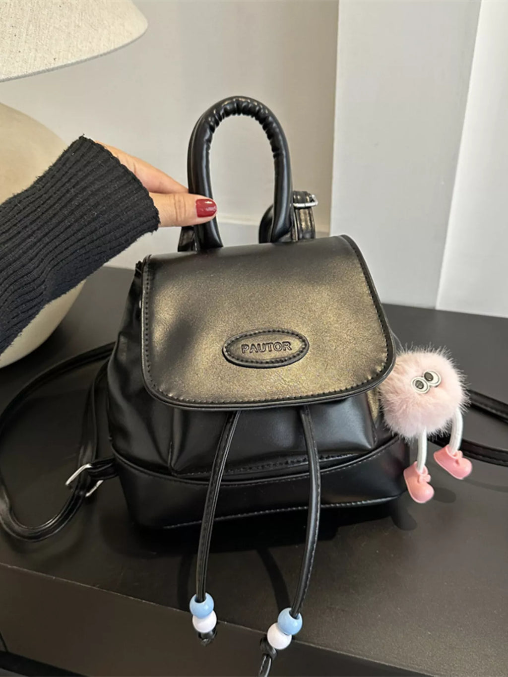 Mini Leather Drawstring Backpack Bag