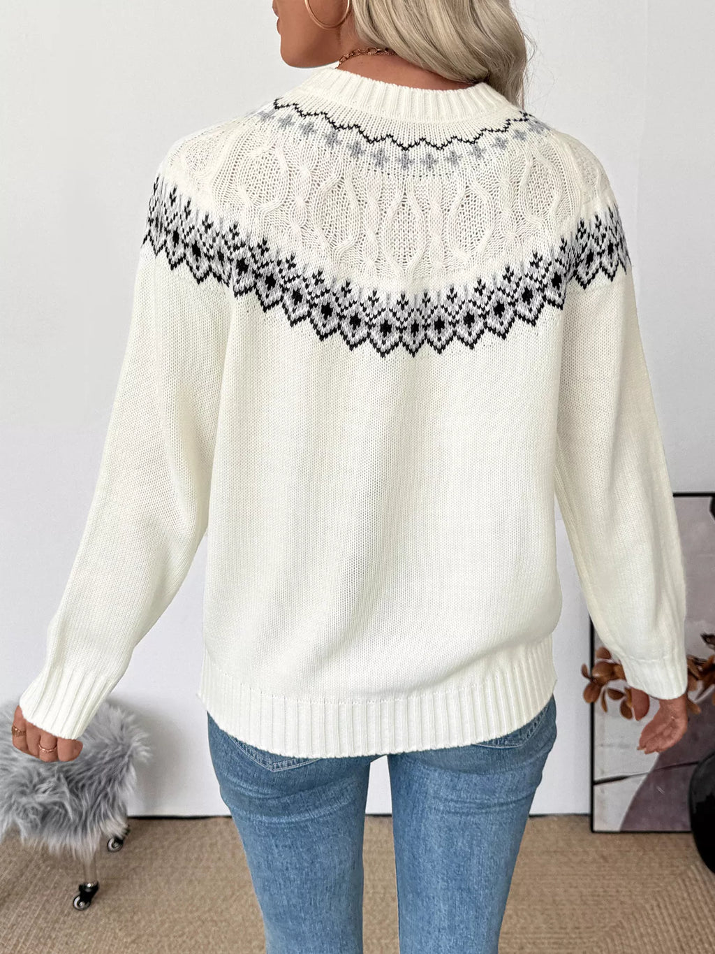 Fair Isle Pattern Crew Neck Sweater