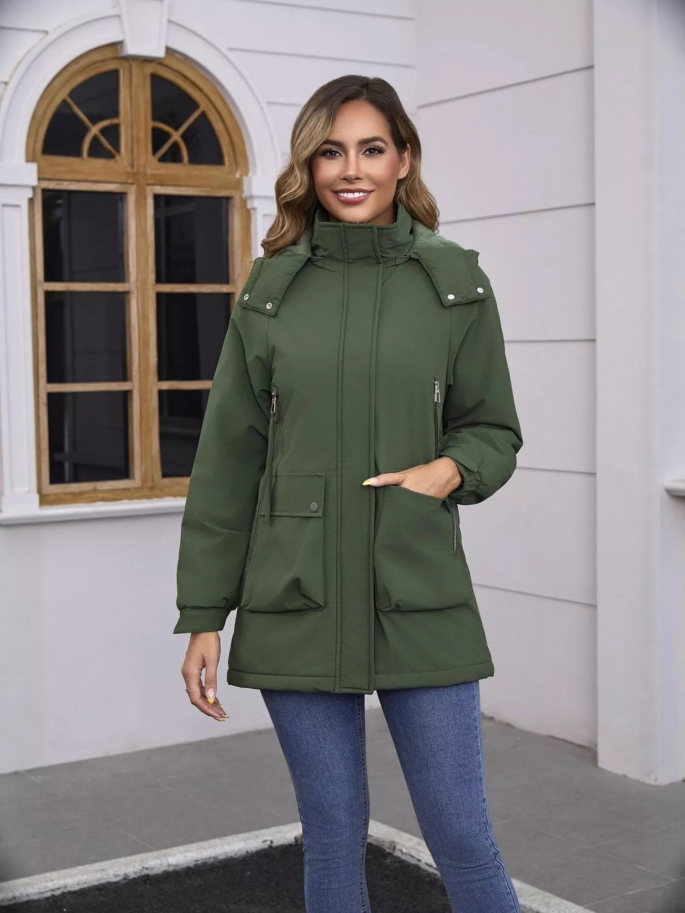 Full Size Zip Up Hooded Parka Outerwear Plus Size