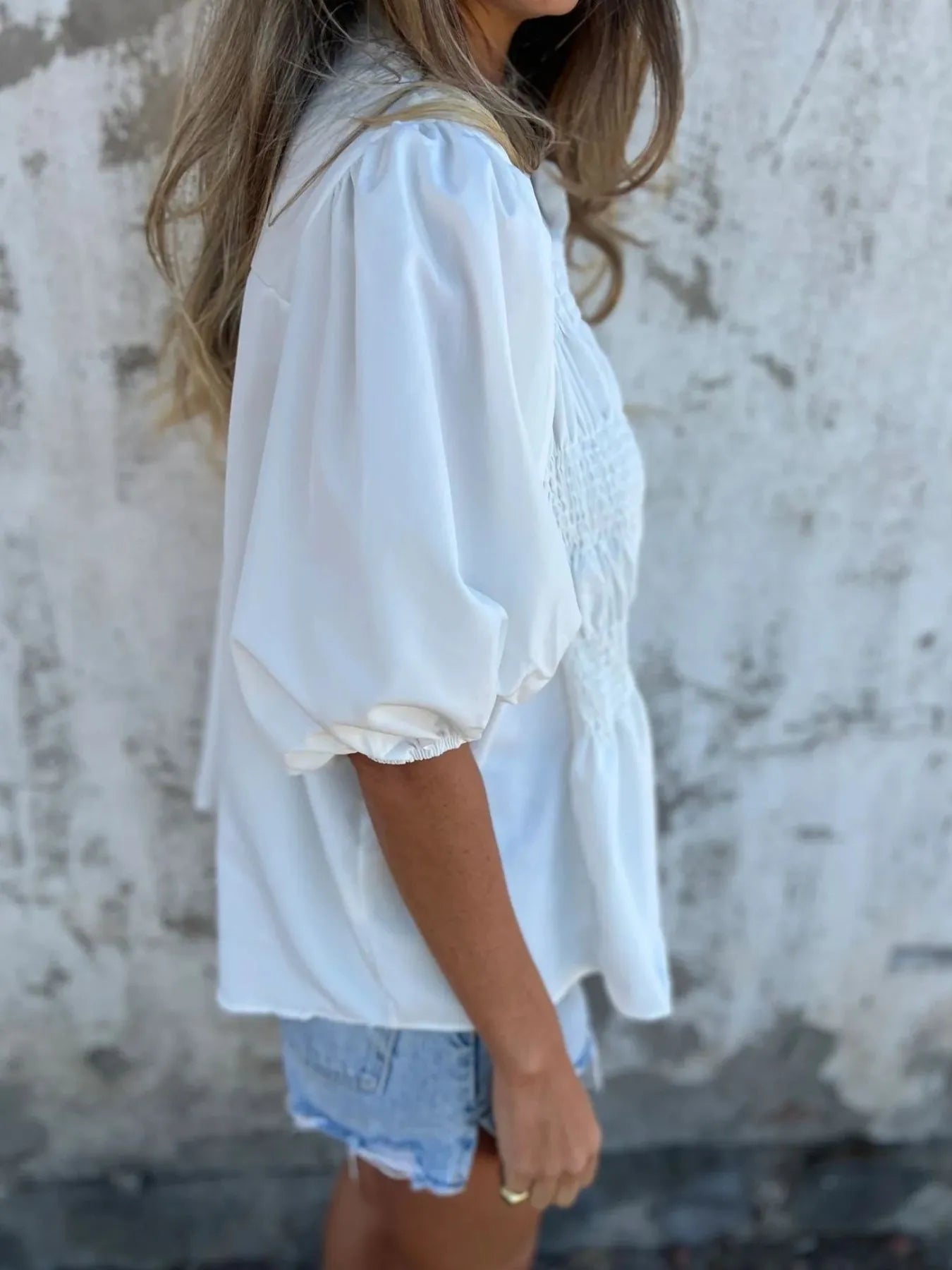 Full Size Smocked Puff Sleeve Blouse Plus Size