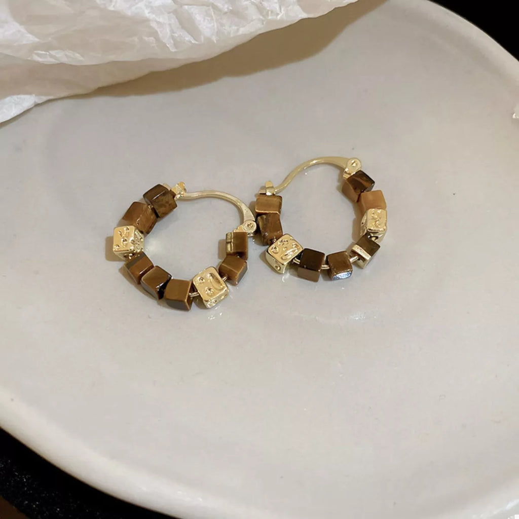 Tiger's Eye 18K Gold-Plated Copper Geometric Earrings
