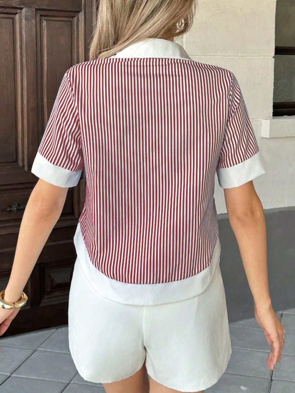 Striped Button-Down Short Sleeve Shirt