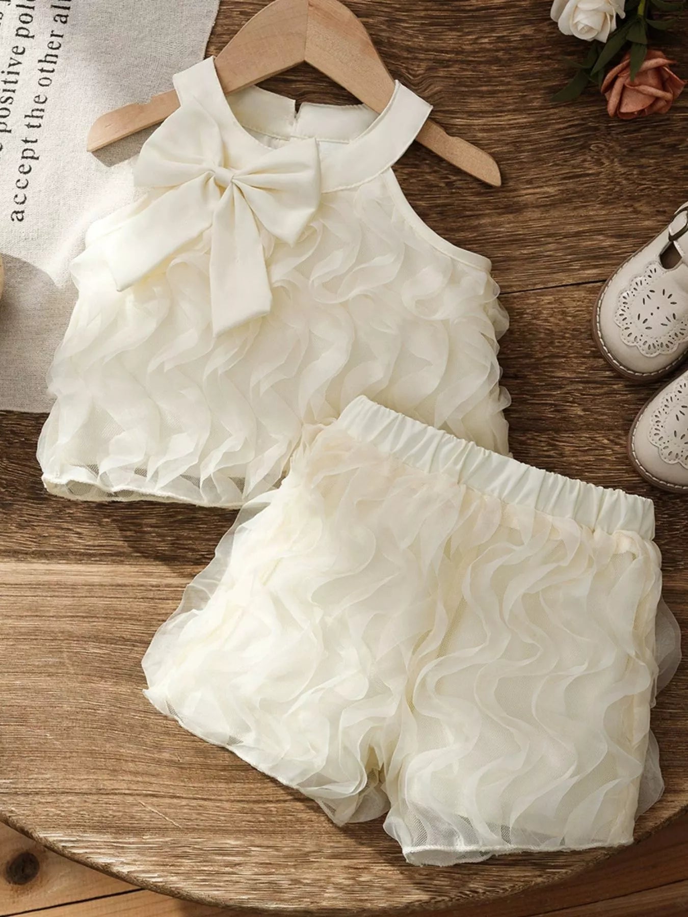 Children's Bow Ruffled Top and Shorts Set