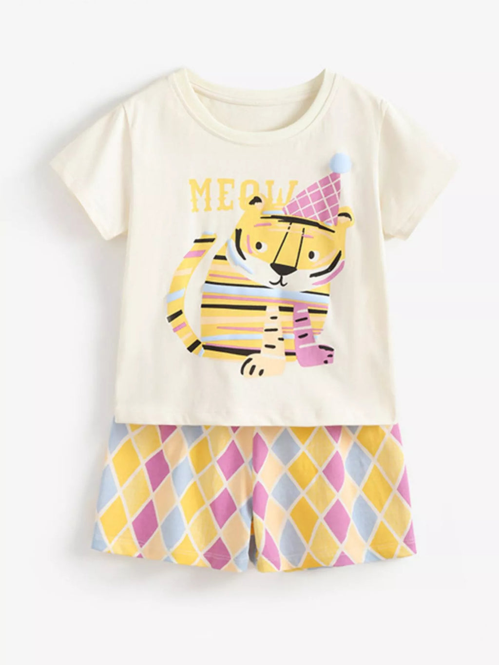 Children's Tiger Round Neck Tee and Shorts Set